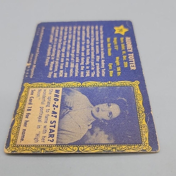 1953 Topps Who-Z-At Star #19 Audrey Totter Vintage Trading Card - Picture 7 of 7